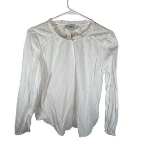 Loft Women’s White Eyelet Linen Blouse Long Dleeve